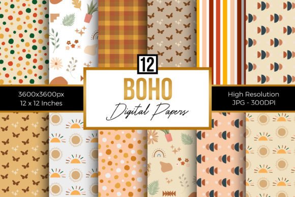 12 Patterns Boho Digital Papers: A Creative Resource for Modern Designers