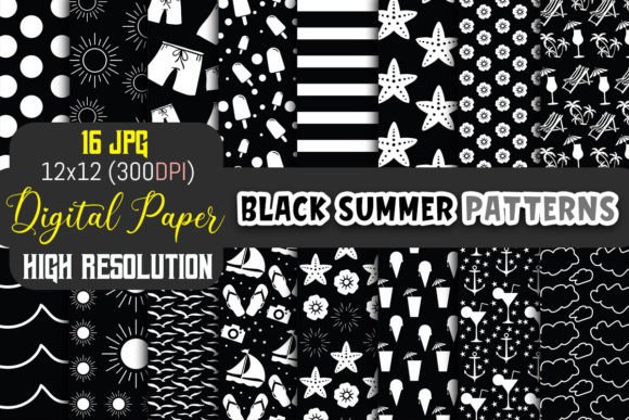Black Summer Patterns Digital Papers: Seamless Integration for Creative Professionals and Small Business Owners