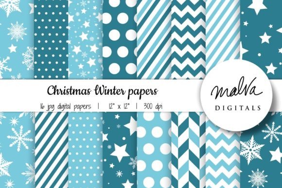 Blue Christmas Patterns Snowflakes
