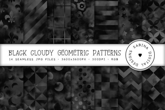 Cloudy Black Geometric Seamless Patterns