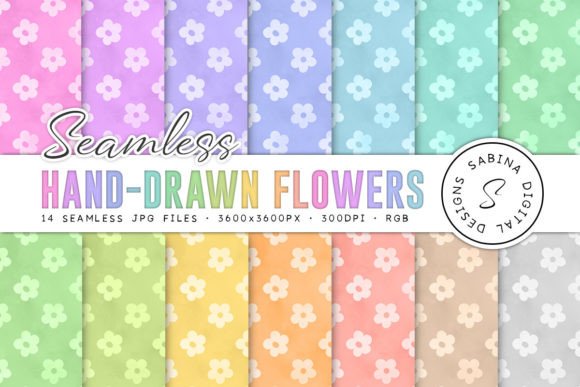 Hand-Drawn Flowers Seamless Patterns