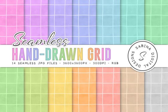 Hand-Drawn Pastel Grid Seamless Patterns