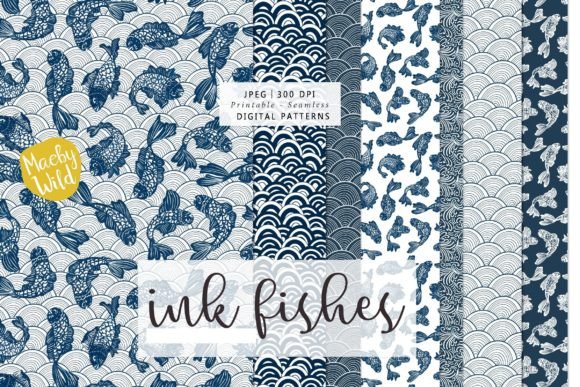 Ink Fish Seamless Patterns