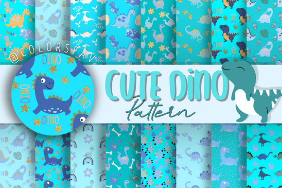 Ocean Cute Dino Digital Paper Patterns