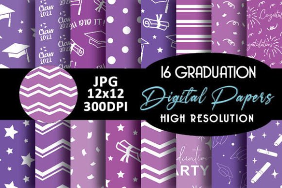 Purple Graduation Digital Paper Patterns