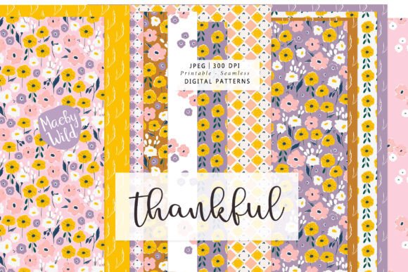 Thankful Retro Flower Patterns: Soft, Vintage-Inspired Digital Papers for Meaningful Creative Projects