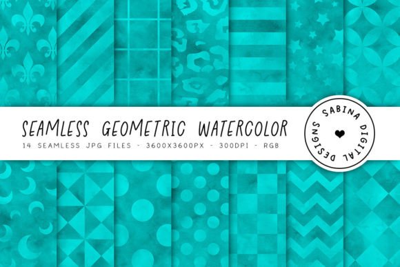 Turquoise Watercolor Geometric Patterns