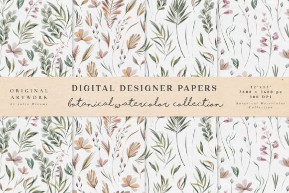 Watercolor Botanical Seamless Patterns