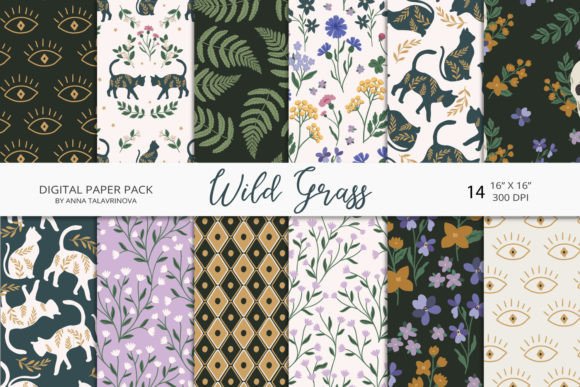 Wild Grass Digital Seamless Patterns V2